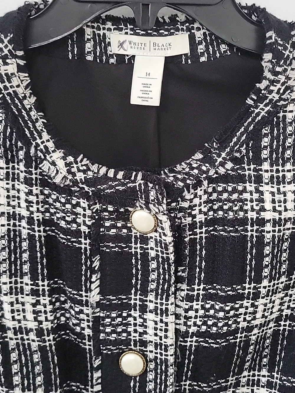 White House Black Market Plaid Tweed Jacket, Size 14 - Picture 3 of 8